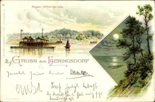 Passepartout Ak Ostseebad Heringsdorf auf Usedom, Kaiser Wilhelmbrücke, Strandpartie