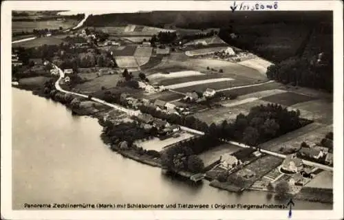 Ak Zechlinerhütte Stadt Rheinsberg, Panorama, Schlabornsee und Tietzowsee, Fliegeraufnahme