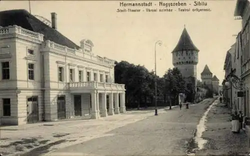 Ak Sibiu Nagyszeben Hermannstadt Rumänien, Stadttheater, Turm