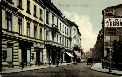 Ak București Bukarest Rumänien, Strada Lipscani, Hotel Carol, Geschäft J. L. Samuel