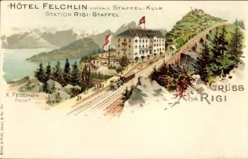 Litho Rigi Kulm Kanton Schwyz, Hotel Felchlin, Station Rigi-Staffel