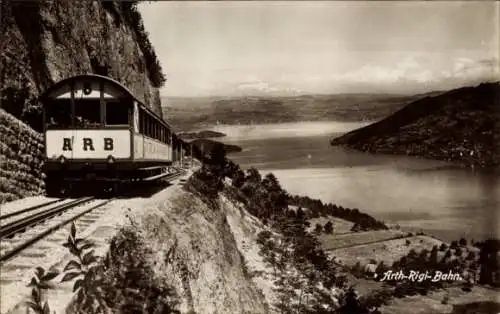 Ak Kt. Schwyz, Arth Rigi Bahn, Zahnradbahn an der Kräbelwand