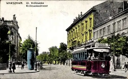 Ak Warszawa Warschau Polen, Krolewskastraße, Straßenbahn Nr. 3