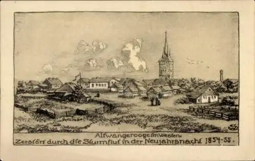 Künstler Ak Nordseebad Wangerooge in Ostfriesland, Altwangerooge vor der Zerstörung 1954-55