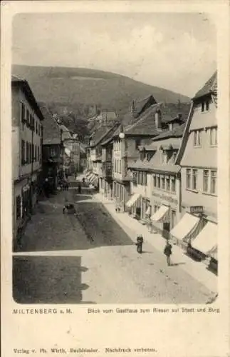 Ak Miltenberg am Main Unterfranken, Blick vom Gasthaus zum Riesen auf Stadt und Burg