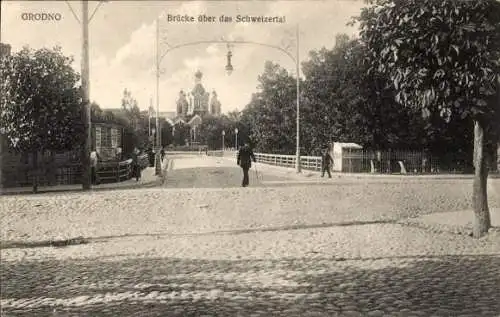 Ak Hrodna Grodno Weißrussland, Brücke über das Schweizertal