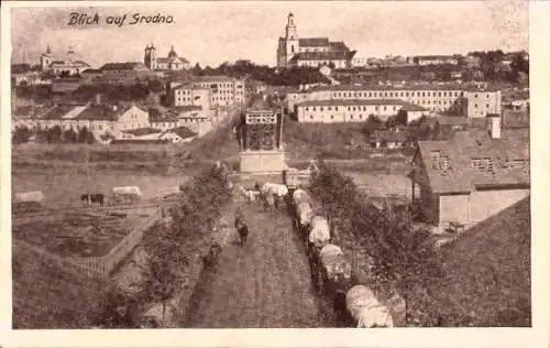 Ak Hrodna Grodno Weißrussland, Teilansicht, Armeefuhrwerke, 1. WK