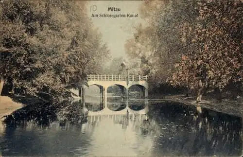 Ak Jelgava Mitau Lettland, Am Schlossgarten-Kanal, Brücke