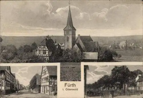 Ak Fürth im Odenwald, Gesamtansicht, Kirche