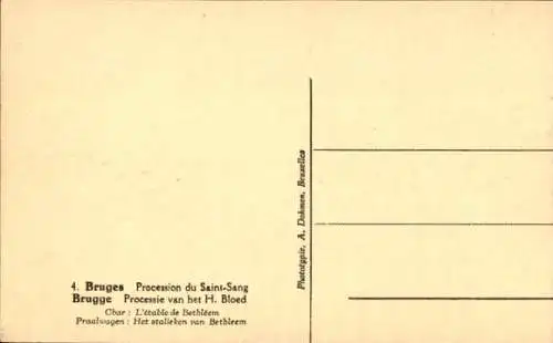 Ak Brügge Brügge Flandern Westflandern, Prozession des Heiligen Blutes, Stall von Bethlehem