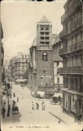 Ak Paris, Vue sur l'église Saint Merry, Confections