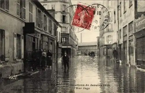 Ak Paris, Rue Juge, Hochwasser Januar 1910