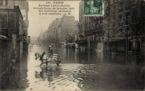 Ak Paris XII Reuilly, Avenue Ledru Rollin, Die Seine-Überschwemmung von 1910