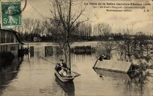 Ak Bougival Yvelines, Cabane submergee, Etablissements Galline, Crue de la Seine