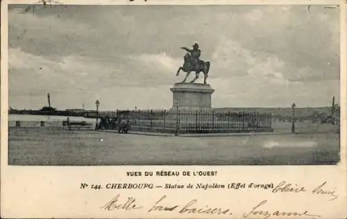 Ak Cherbourg Manche, Statue de Napoleon