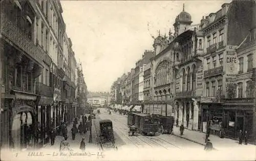 Ak Lille Nord, Rue Nationale, Tram