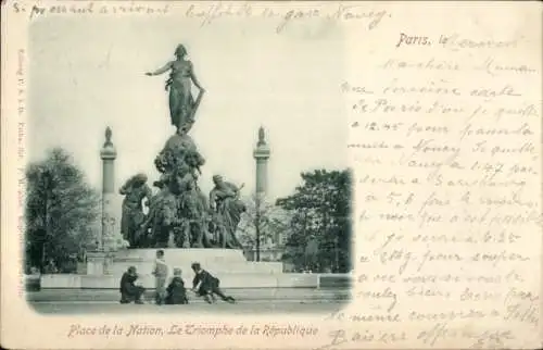 Ak Paris XII, Place de la Nation, Monument