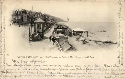 Ak Villers sur Mer Calvados, Etablissement de Bains a Mer Haute