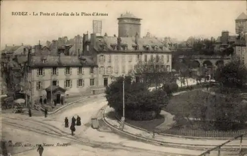 Ak Rodez Aveyron, Poste, Jardin de la Place d'Armes