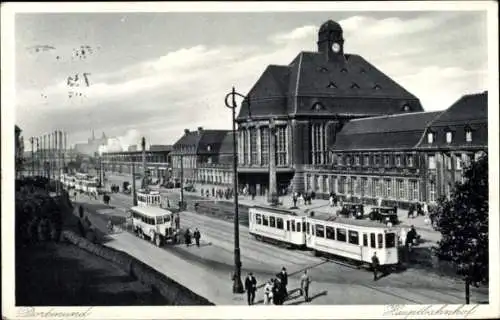 Ak Dortmund im Ruhrgebiet, Hauptbahnhof, Straßenbahn, koloriert