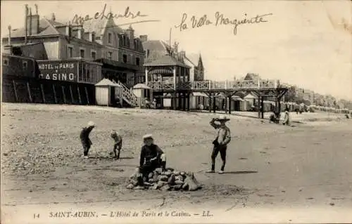 Ak Saint Aubin sur Mer Calvados, Strand, hotel de Paris, Casino