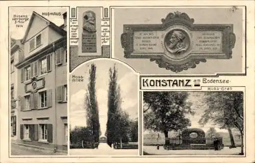 Ak Konstanz am Bodensee, Husens Herberge, Hus Haus, Hus Allee, Hus Stein