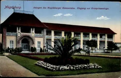 Ak Magdeburg an der Elbe, Anlagen des Rennvereins, Eingang zur Kronprinzenanlage