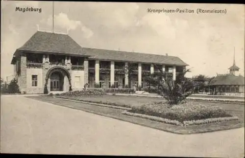 Ak Magdeburg in Sachsen Anhalt, Kronprinzen Pavillon, Rennwiesen