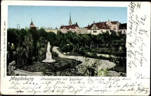 Ak Magdeburg in Sachsen Anhalt, Luisengarten mit Denkmal