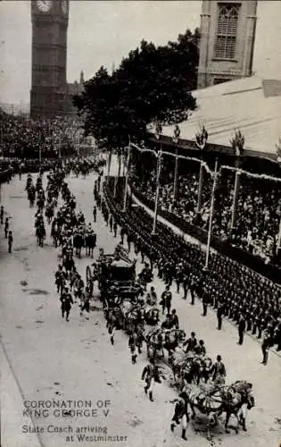 Ak Krönung von König George V von Großbritannien, Kutsche, Westminster Abbey