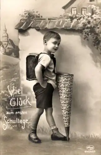 Ak Glückwunsch Einschulung, Schüler, Schultüte, Schultasche