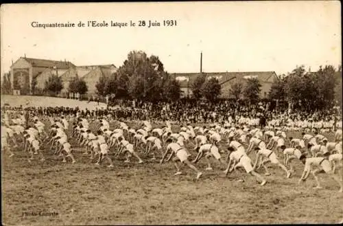 Ak Jubiläum der Laischen Schule 28. Juni 1931, Turnplatz, Massenturnen