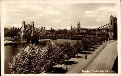 Ak Wrocław Breslau Schlesien, Freiheitsbrücke, Ehem. Kaiserbrücke, Most grunwaldzki