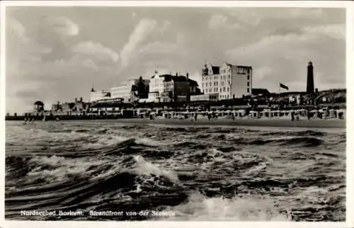 Ak Nordseebad Borkum in Ostfriesland, Teilansicht, Strandfront, Seeseite