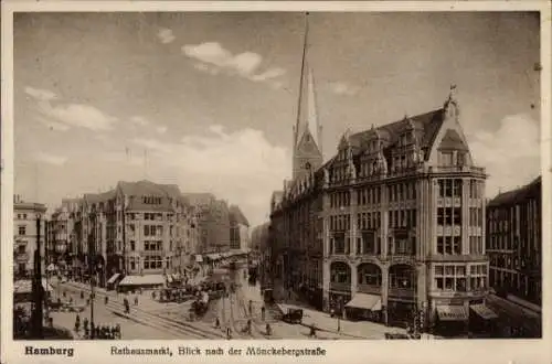 Ak Hamburg, Rathausmarkt, Blick nach der Mönckebergstraße