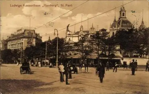 Ak Hamburg Mitte St. Pauli, Ludwigs Konzerthaus Hamburg, Passanten