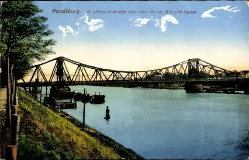 Ak Rendsburg in Schleswig Holstein, Straßendrehbrücke über den Kaiser Wilhelm Kanal