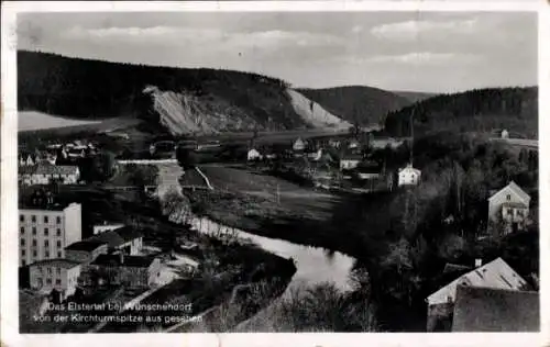 Ak Wünschendorf an der Elster, Panorama, Blick vom Kirchturm, Elstertal