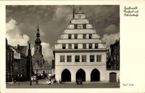 Ak Hansestadt Greifswald, Rathaus, Nikolaikirche