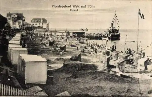 Ak Wyk auf Föhr in Nordfriesland, Strandpartie mit vielen Badegästen