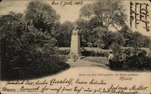 Ak Husum in Nordfriesland, Schlossgarten, Storm Denkmal