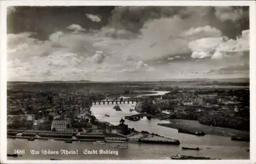 Ak Koblenz am Rhein, Panorama, Deutsches Eck, Brücke