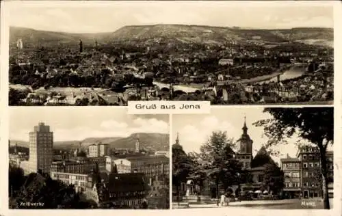 Ak Jena in Thüringen, Panorama, Zeißwerke, Markt