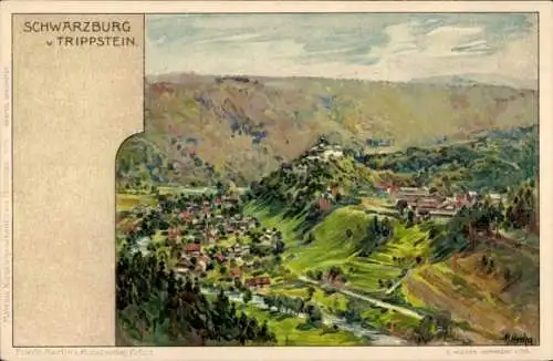 Künstler Litho Schwarzburg in Thüringen, Blick vom Trippstein