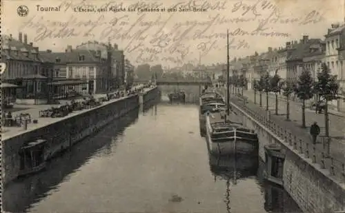 Ak Tournai Wallonien Hennegau, L´Escaut, quai Marché aux Poissons et quai Saint-Brice