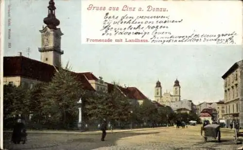 Ak Linz an der Donau Oberösterreich, Promenade mit Landhaus