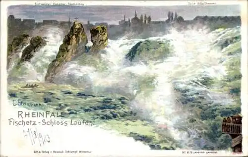 Künstler Ak Steinmann, C., Laufen Uhwiesen Kanton Zürich, Rheinfall, Fischetz Schloss Laufen