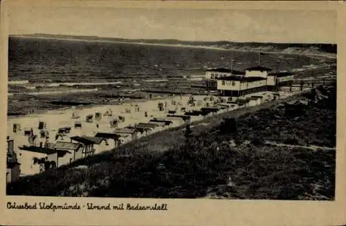 Ak Ustka Stolpmünde Pommern, Strand mit Badeanstalt