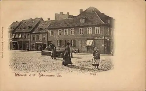 Ak Eberswalde, Marktplatz, Löwenbrunnen, Geschäft J. C. Trotz