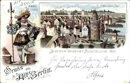 Litho Berlin, Gewerbeausstellung 1896, Alt Berlin Anno 1450, Spandauer Tor